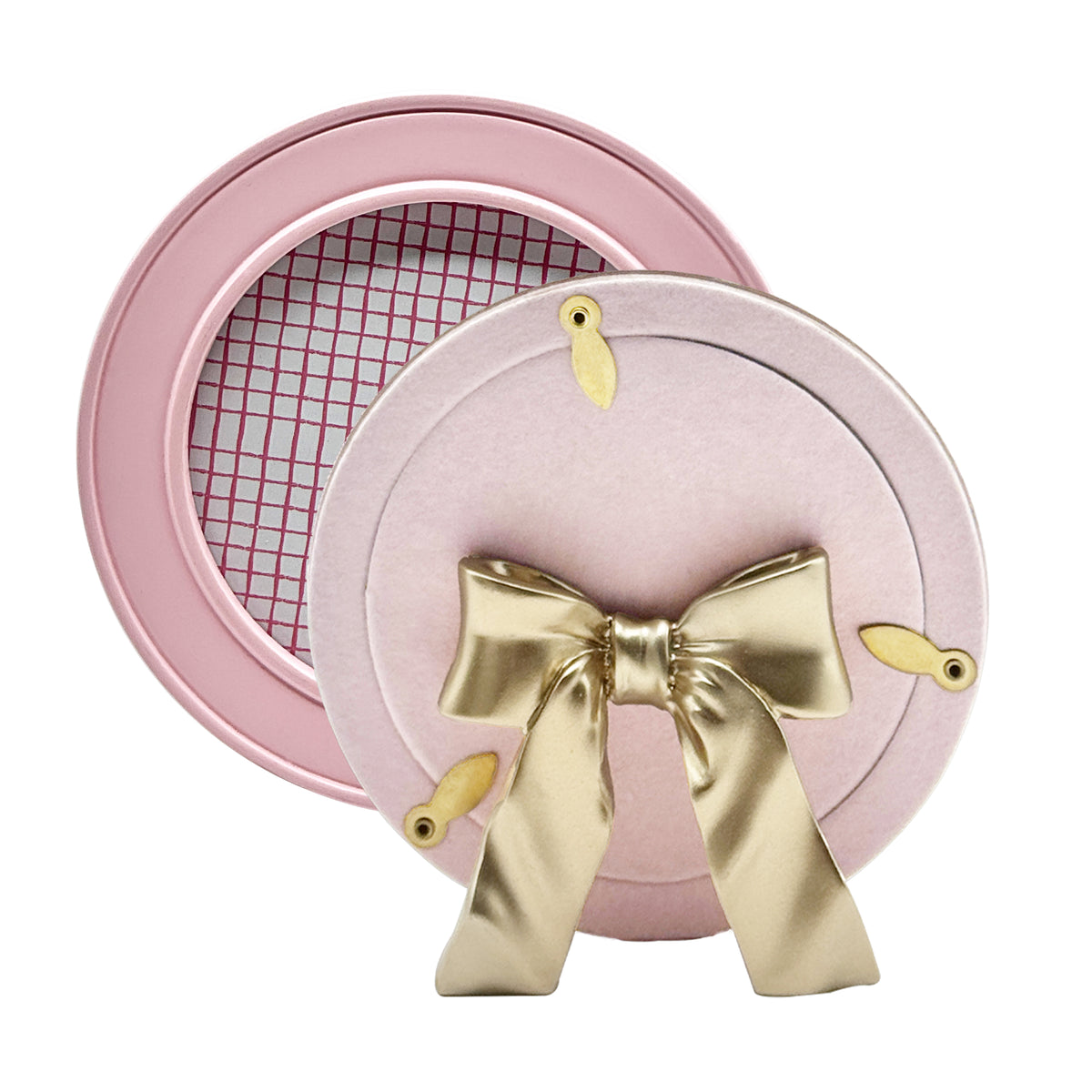 Pink Round Picture Frame with Gold Bow Easel, 4x4