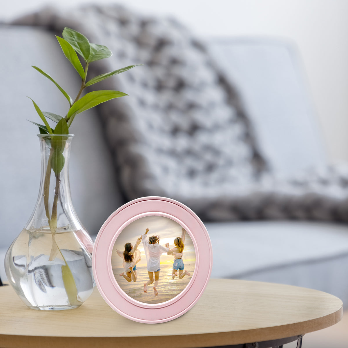 Pink Round Picture Frame with Gold Bow Easel, 4x4