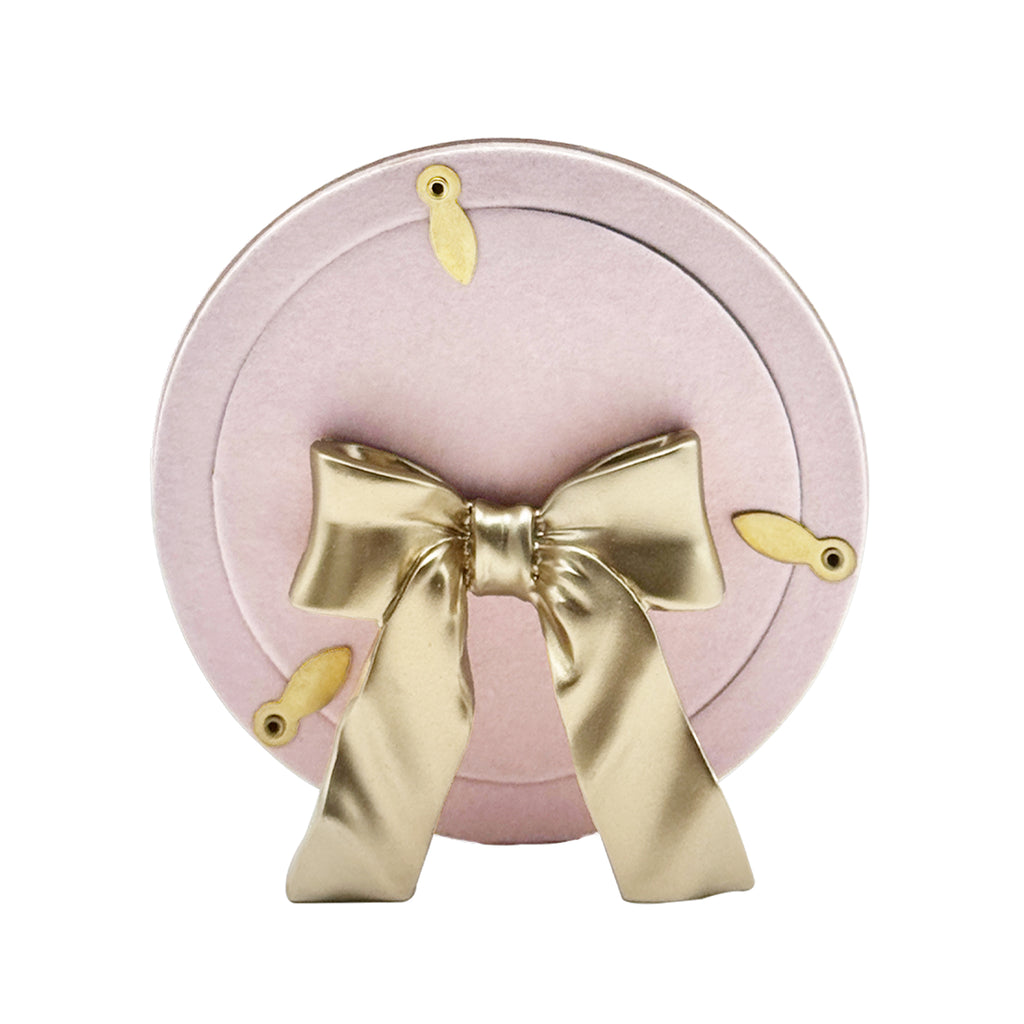 Pink Round Picture Frame with Gold Bow Easel, 4x4