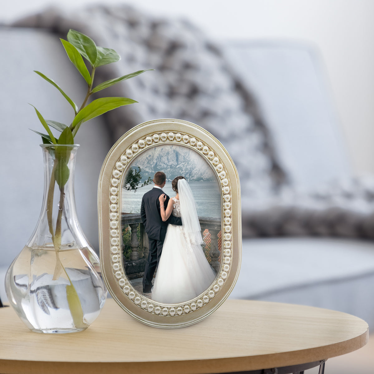 Gold Oval Picture Frame with Champagne Toast Easel, 5x7