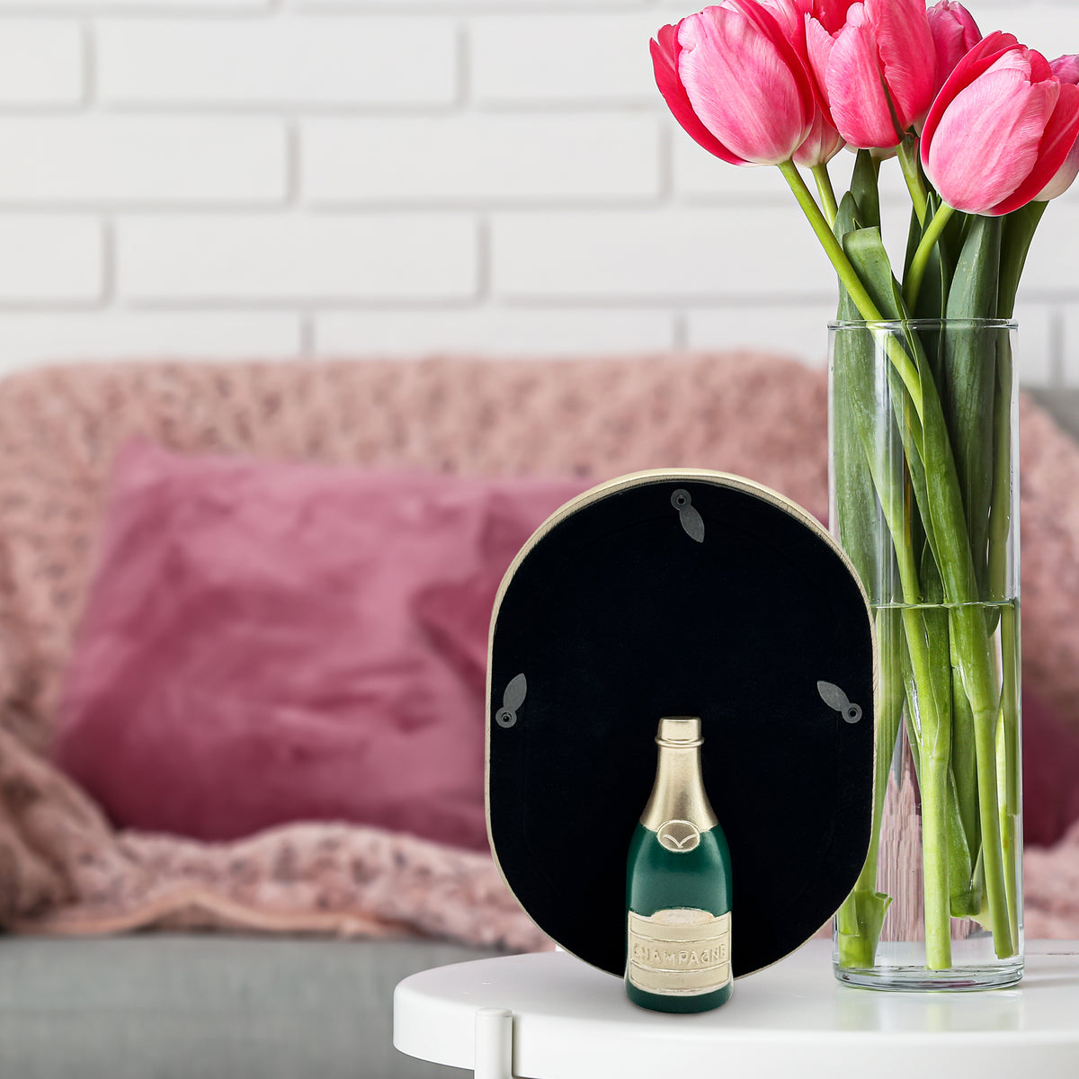 Gold Oval Picture Frame with Champagne Toast Easel, 5x7