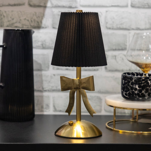 Black & Gold Pleated Rechargeable Table Lamp, 11.8"