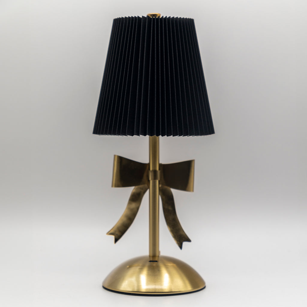 Black & Gold Pleated Rechargeable Table Lamp, 11.8"