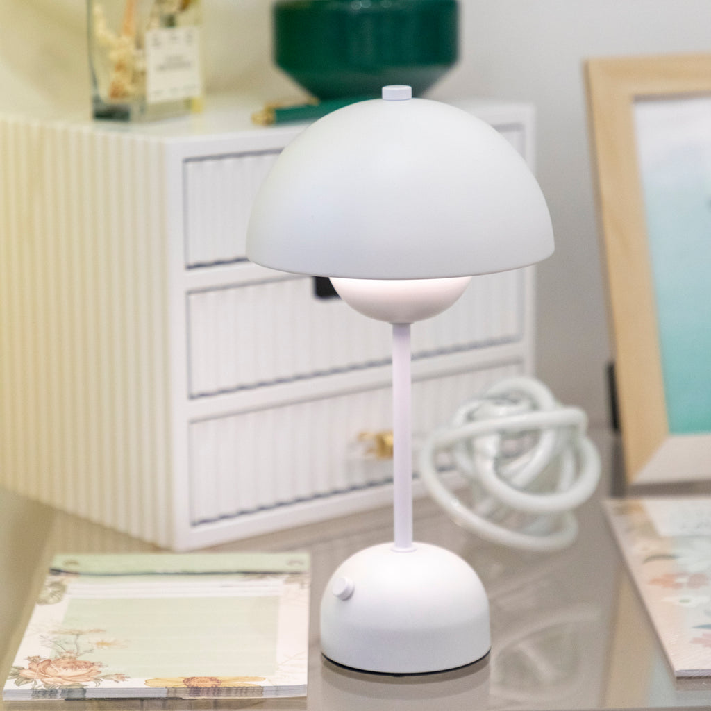 Rechargeable Dome Table Lamp, White, 15"