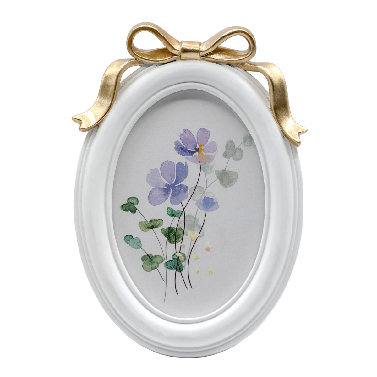 White Oval Picture Frame with Gold Bow Accent, 5x7