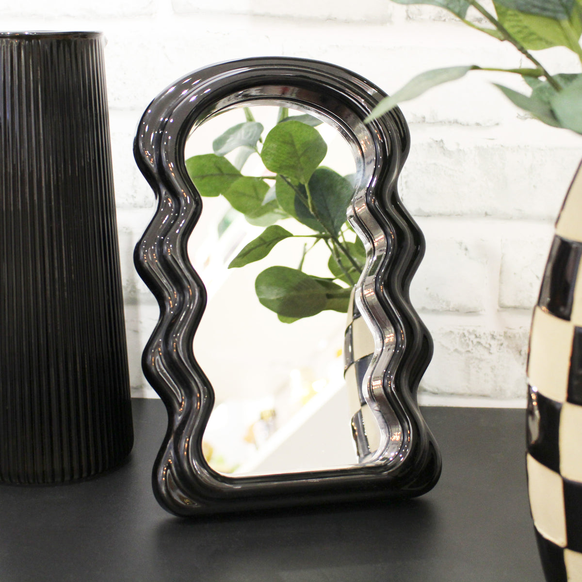 Black Wavy Tabletop & Wall Mirror