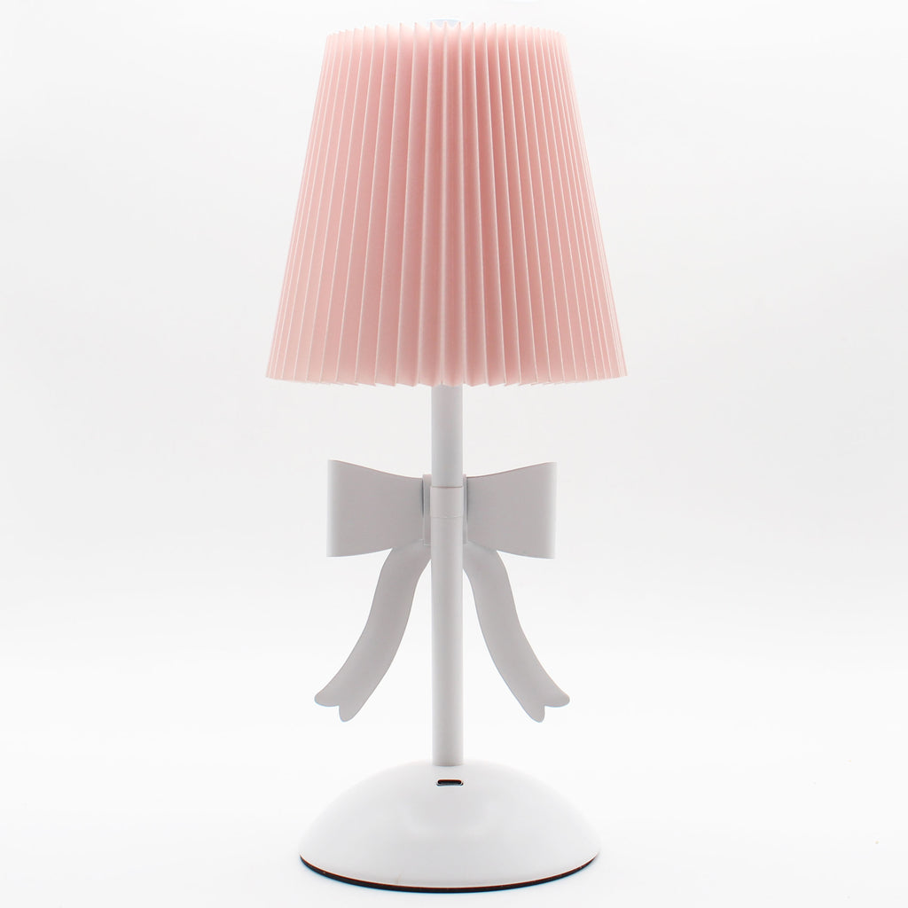 Pink & White Rechargeable Table Lamp with Bow Detail