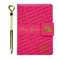 Juicy Couture Faux Leather Journal with Snap Closure & Heart Pen, Hot Pink Kiss Design, Gold Foil Details, Lined Pages Notebook, 5.8 x 8.3 in