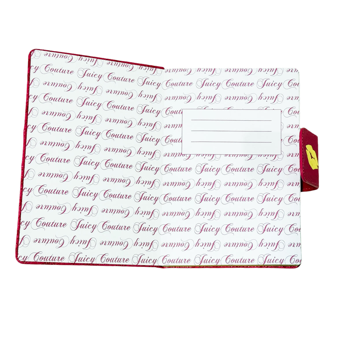Juicy Couture Faux Leather Journal with Snap Closure & Heart Pen, Hot Pink Kiss Design, Gold Foil Details, Lined Pages Notebook, 5.8 x 8.3 in