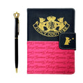 Juicy Couture Faux Leather Journal with Snap Closure & Crown Pen, Black & Hot Pink Terrier Crest, Gold Foil Notebook, Lined Pages, 5.8 x 8.3 in
