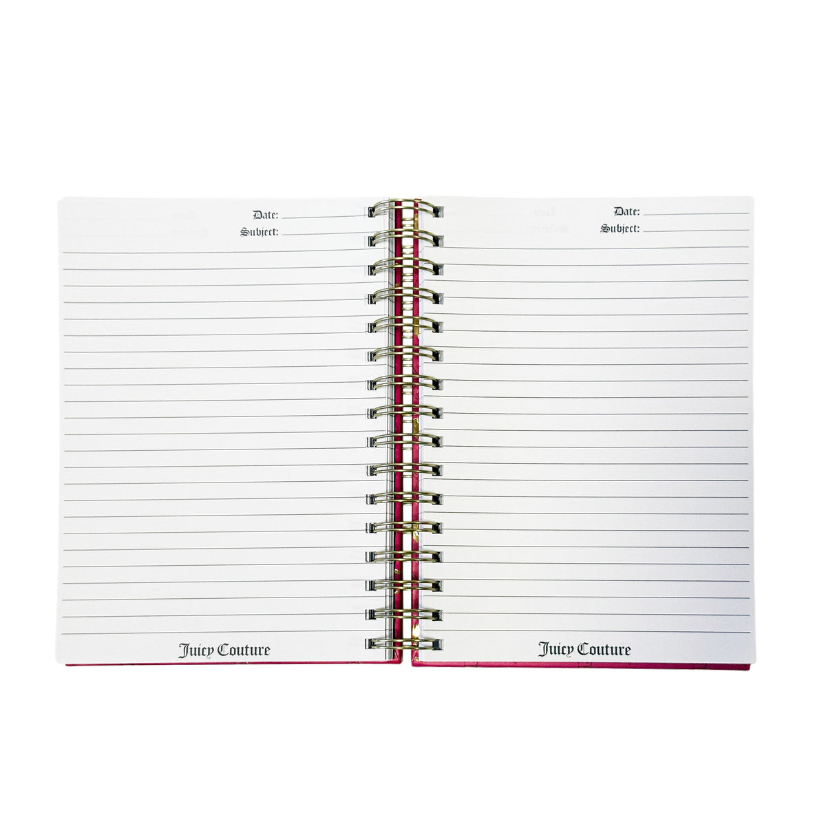 Juicy Couture Spiral Notebook, Hot Pink All-Over Logo, Gold Foil, 2 Heart Pens Included, Lined Pages Journal, 5.8 x 8.3 in
