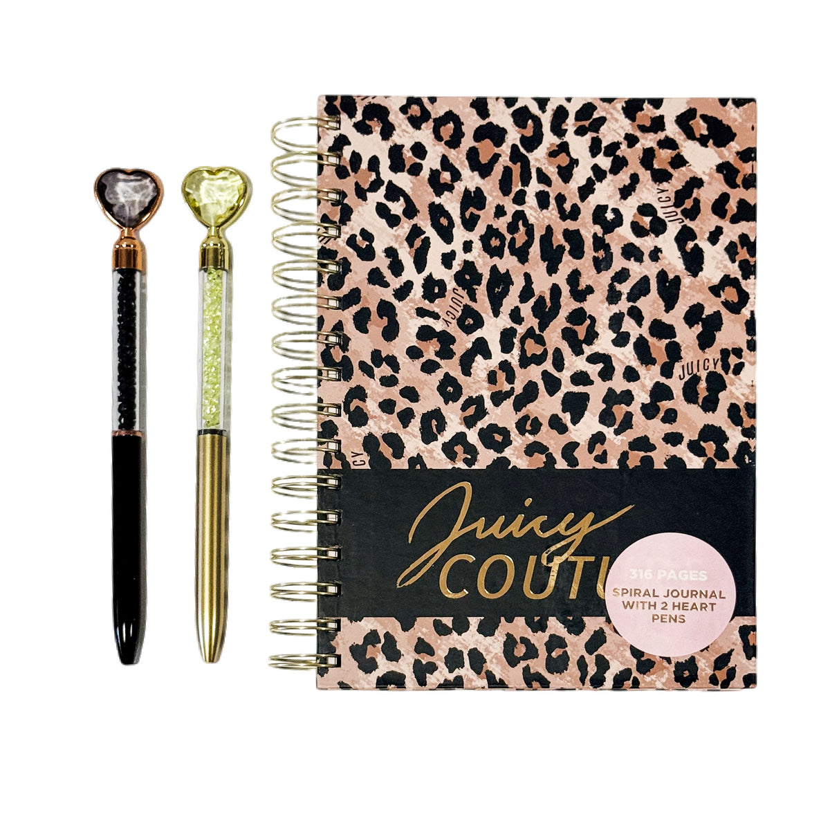 Juicy Couture Cheetah Print Spiral Notebook with Gold Foil, 2 Heart Pens, Lined Pages, Fashion Journal, 5.8 x 8.3 in