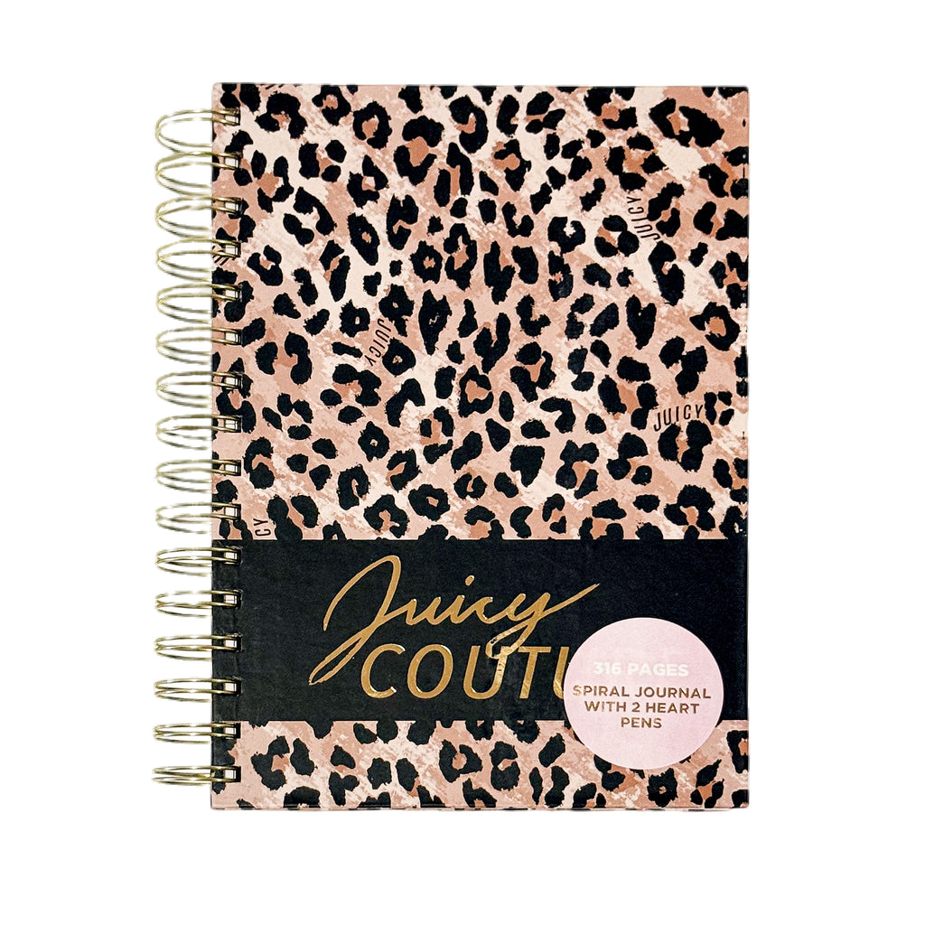 Juicy Couture Cheetah Print Spiral Notebook with Gold Foil, 2 Heart Pens, Lined Pages, Fashion Journal, 5.8 x 8.3 in