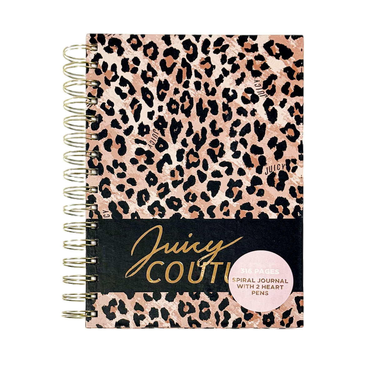 Juicy Couture Cheetah Print Spiral Notebook with Gold Foil, 2 Heart Pens, Lined Pages, Fashion Journal, 5.8 x 8.3 in