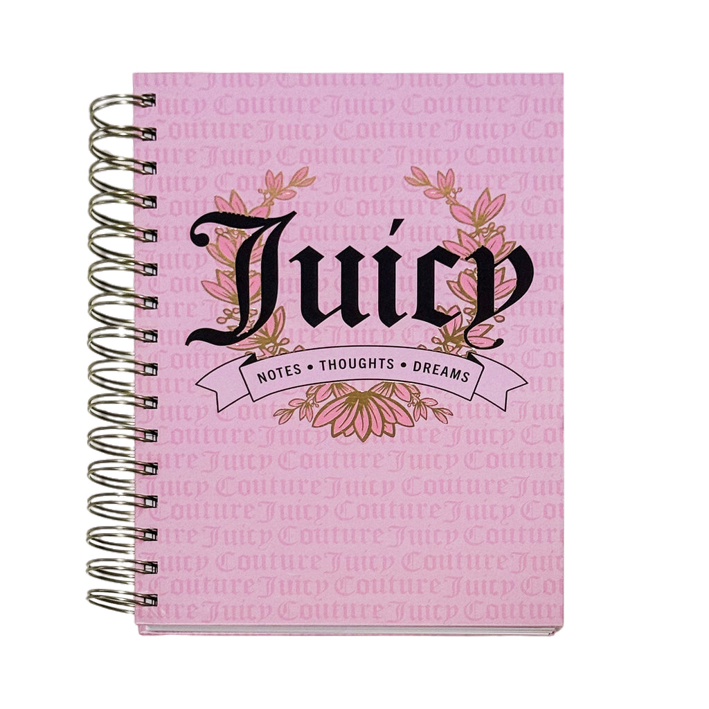 Juicy Couture Blush Spiral Notebook, Notes Thoughts Dreams, Rose Gold Foil, Pom Keychain, Lined Pages Journal, 5.8 x 8.3 in