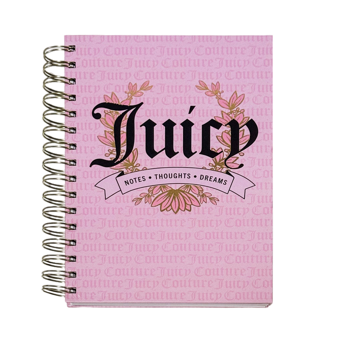 Juicy Couture Blush Spiral Notebook, Notes Thoughts Dreams, Rose Gold Foil, Pom Keychain, Lined Pages Journal, 5.8 x 8.3 in