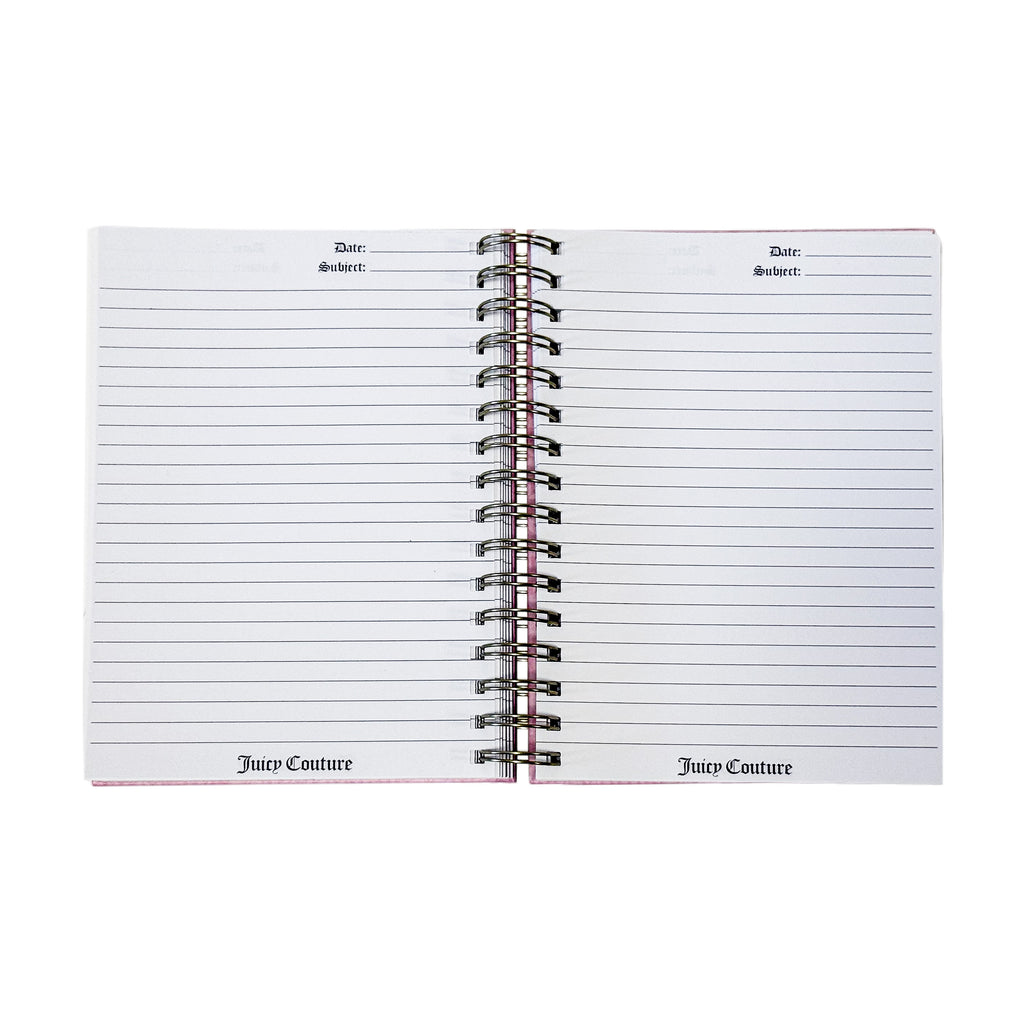 Juicy Couture Blush Spiral Notebook, Notes Thoughts Dreams, Rose Gold Foil, Pom Keychain, Lined Pages Journal, 5.8 x 8.3 in