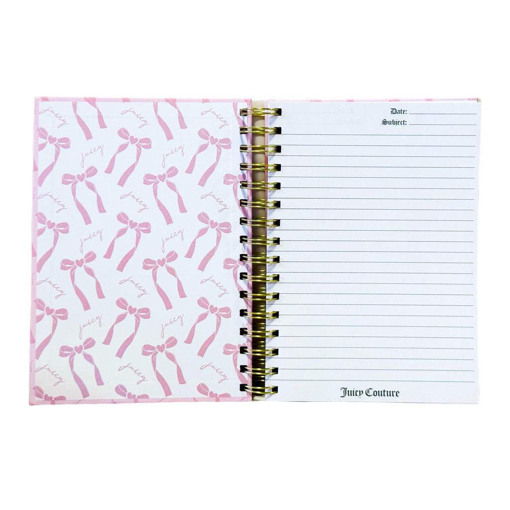 Juicy Couture XOXO Bow Spiral Notebook, Blush Pink with Gold Foil & Pom Keychain, Lined Pages Journal, 5.8 x 8.3 in