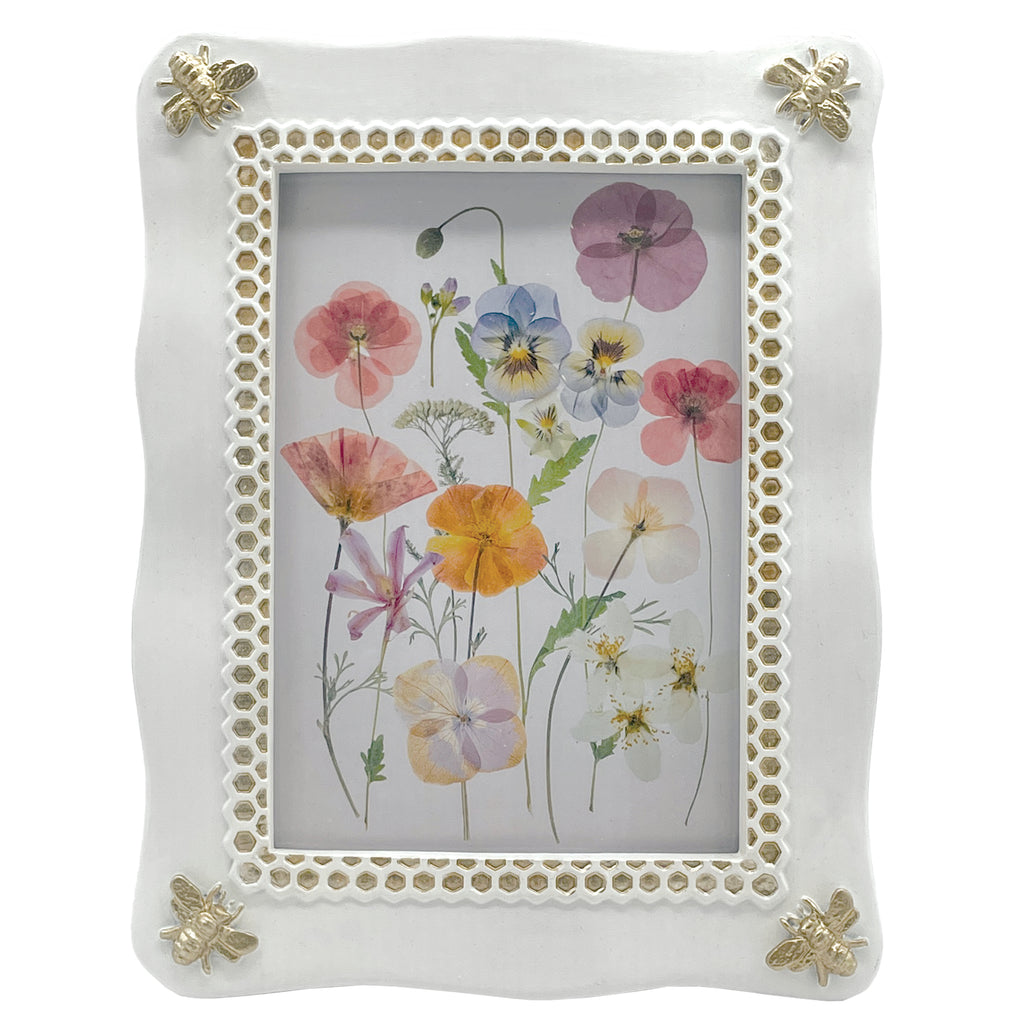 White Picture Frame with Gold Bumblebee Accents, 5x7