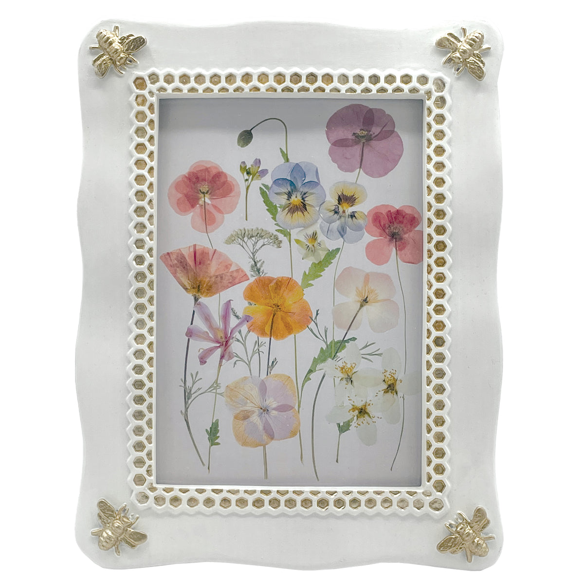 White Picture Frame with Gold Bumblebee Accents, 5x7