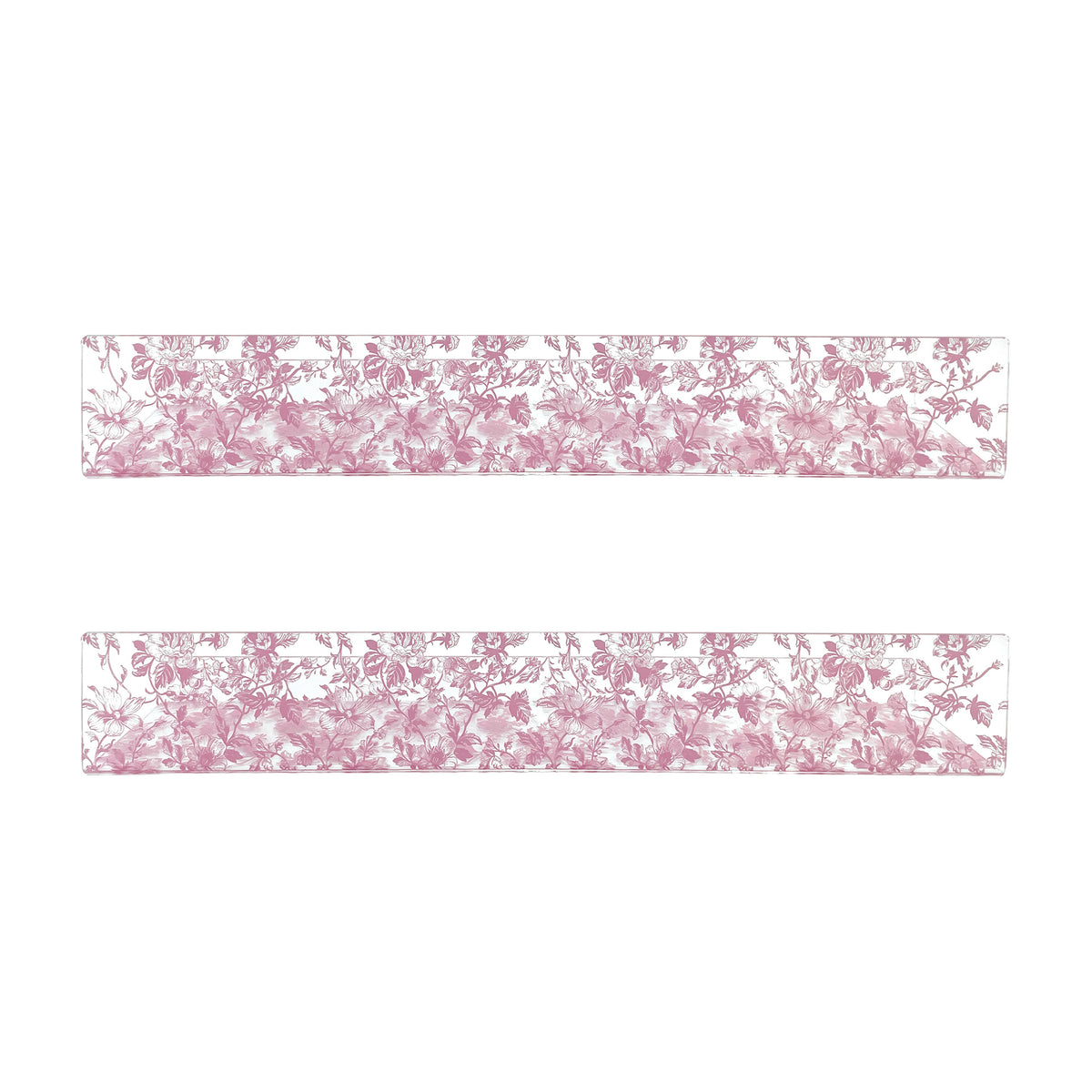 20” Pink Toile Acrylic Floating Wall Shelves, Set of 2 – Decorative Wall Mounted Display Shelves for Nursery, Bedroom, Bathroom & Home Decor