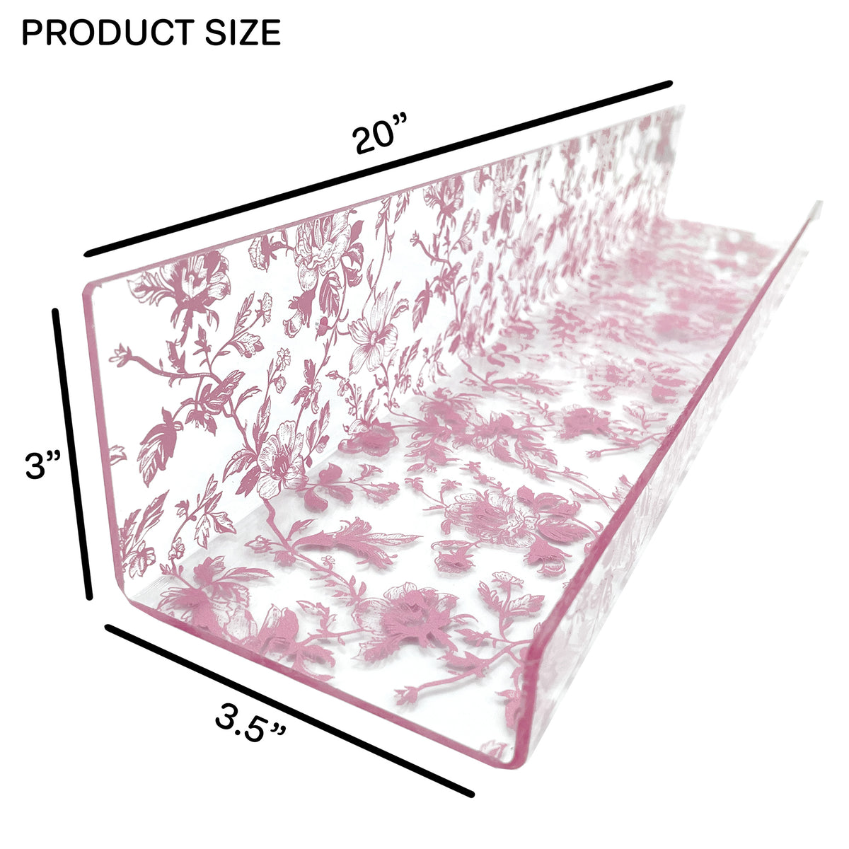20” Pink Toile Acrylic Floating Wall Shelves, Set of 2 – Decorative Wall Mounted Display Shelves for Nursery, Bedroom, Bathroom & Home Decor