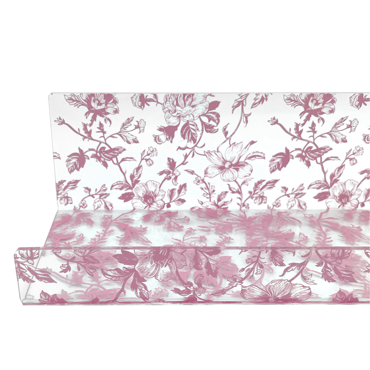 20” Pink Toile Acrylic Floating Wall Shelves, Set of 2 – Decorative Wall Mounted Display Shelves for Nursery, Bedroom, Bathroom & Home Decor