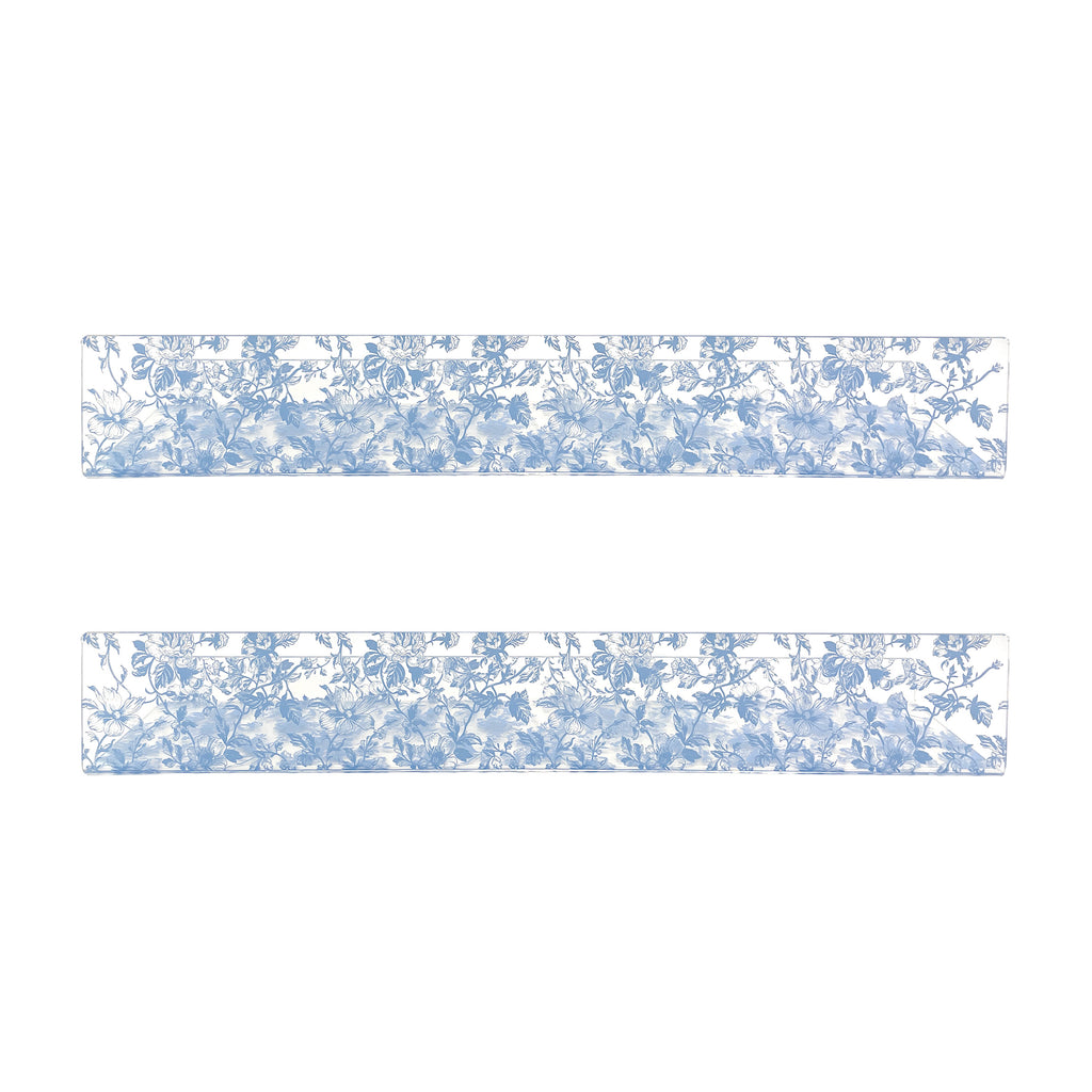 20” Blue Toile Acrylic Floating Wall Shelves, Set of 2 – Decorative Clear Wall Mounted Shelves for Bedroom, Bathroom Storage & Living Room Display