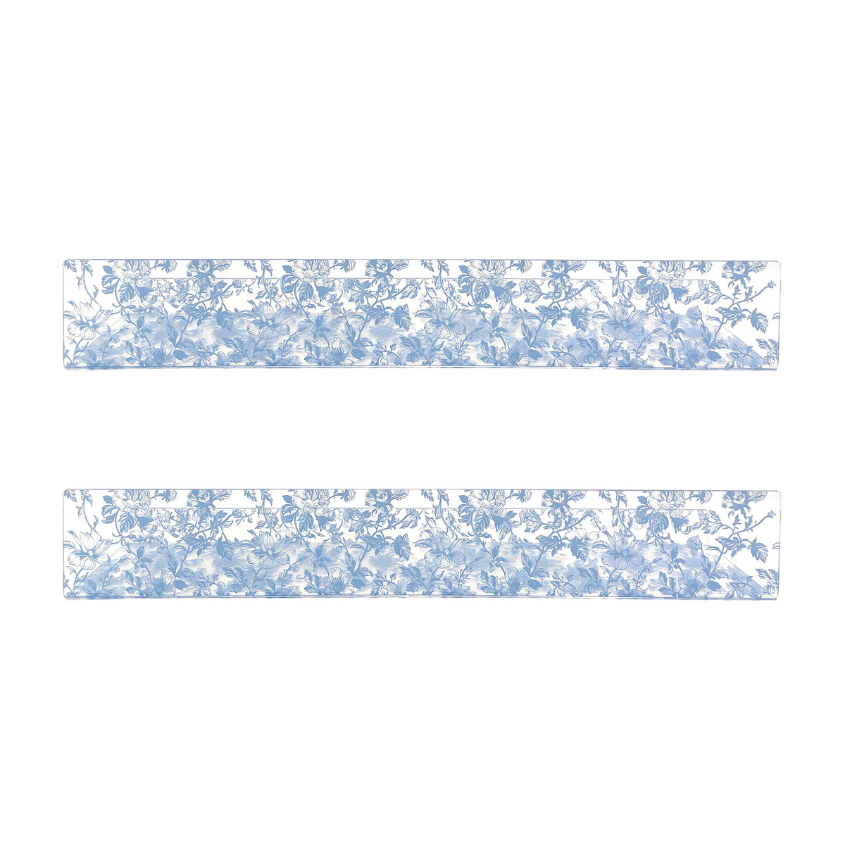 20” Blue Toile Acrylic Floating Wall Shelves, Set of 2 – Decorative Clear Wall Mounted Shelves for Bedroom, Bathroom Storage & Living Room Display