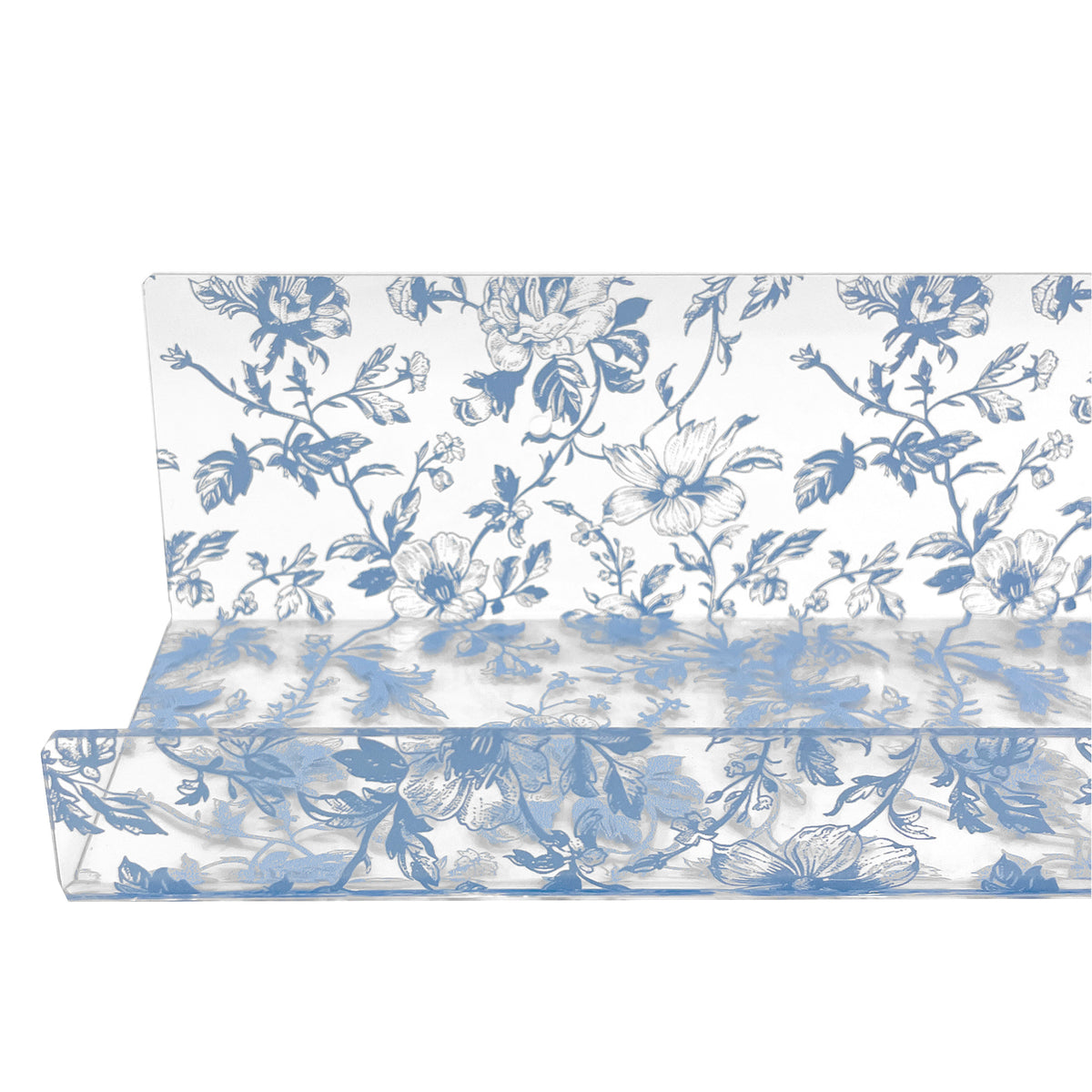 20” Blue Toile Acrylic Floating Wall Shelves, Set of 2 – Decorative Clear Wall Mounted Shelves for Bedroom, Bathroom Storage & Living Room Display