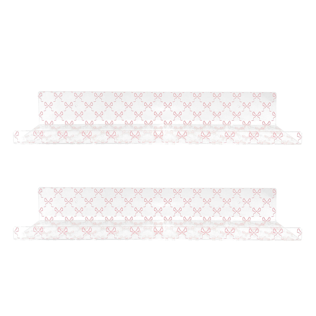 20” Pink Bow Acrylic Floating Wall Shelves, Set of 2 – Decorative Wall Mounted Shelves for Nursery, Girls Bedroom, Bathroom Storage & Room Decor