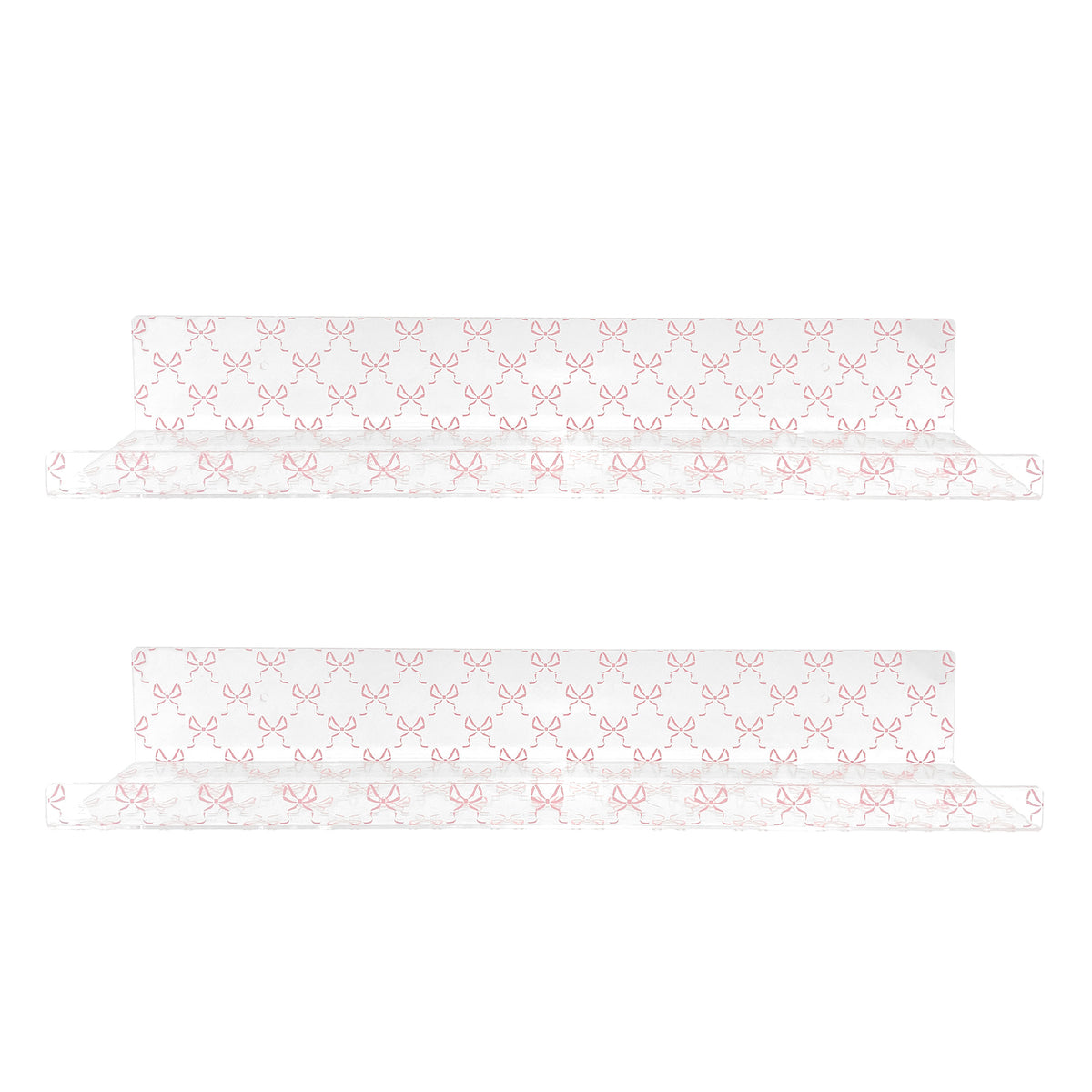 20” Pink Bow Acrylic Floating Wall Shelves, Set of 2 – Decorative Wall Mounted Shelves for Nursery, Girls Bedroom, Bathroom Storage & Room Decor