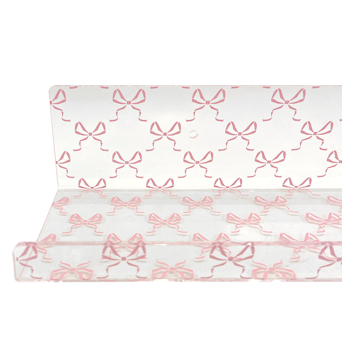 20” Pink Bow Acrylic Floating Wall Shelves, Set of 2 – Decorative Wall Mounted Shelves for Nursery, Girls Bedroom, Bathroom Storage & Room Decor