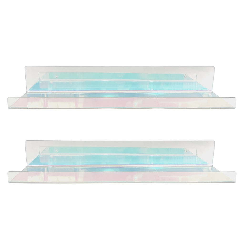 20” Iridescent Acrylic Floating Wall Shelves, Set of 2 – Clear Wall Mounted Display Shelves for Bedroom, Bathroom, Nursery, Living Room, Modern Home Decor