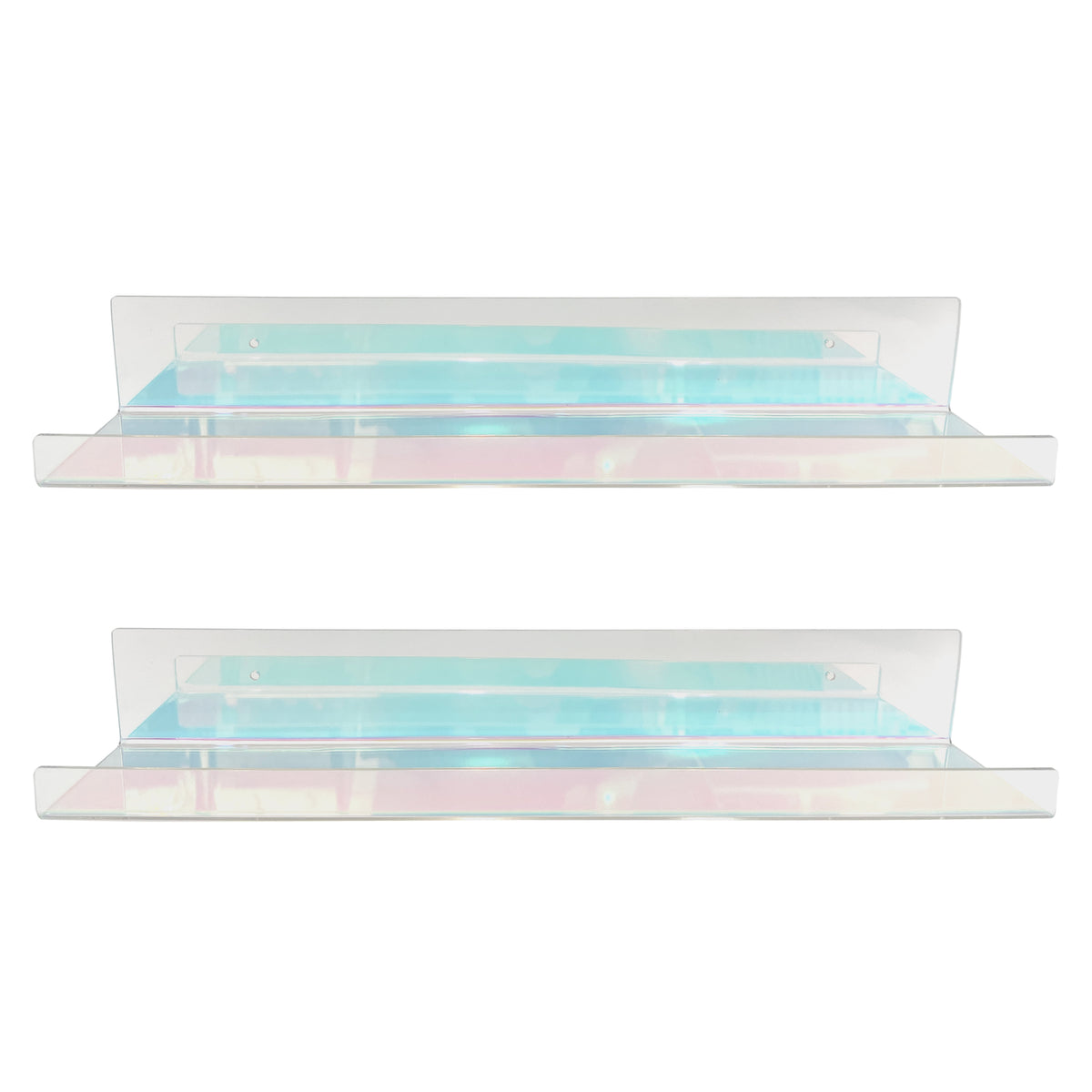 20” Iridescent Acrylic Floating Wall Shelves, Set of 2 – Clear Wall Mounted Display Shelves for Bedroom, Bathroom, Nursery, Living Room, Modern Home Decor