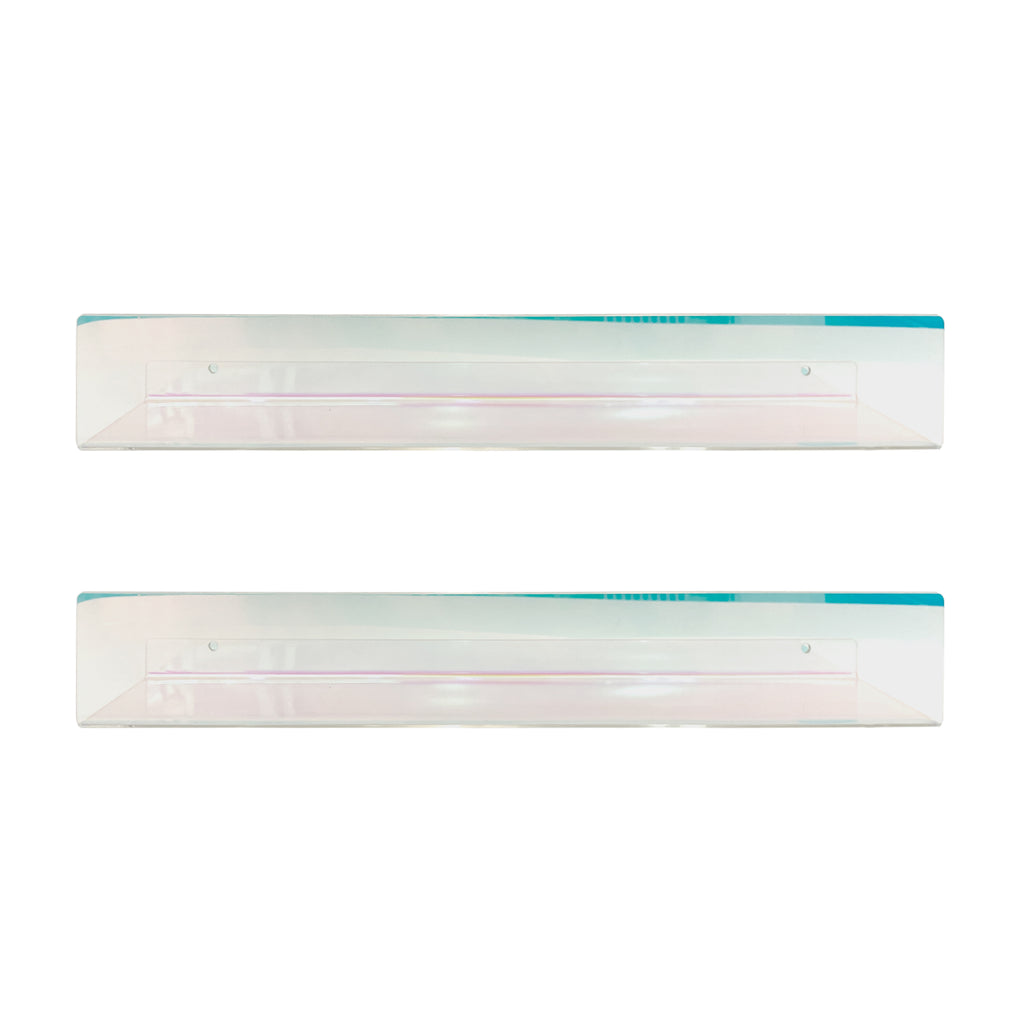 20” Iridescent Acrylic Floating Wall Shelves, Set of 2 – Clear Wall Mounted Display Shelves for Bedroom, Bathroom, Nursery, Living Room, Modern Home Decor