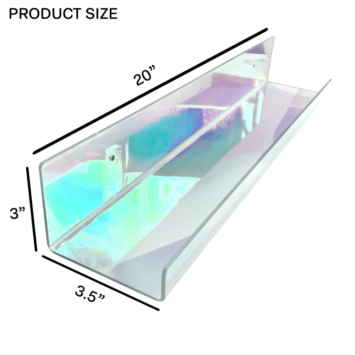 20” Iridescent Acrylic Floating Wall Shelves, Set of 2 – Clear Wall Mounted Display Shelves for Bedroom, Bathroom, Nursery, Living Room, Modern Home Decor