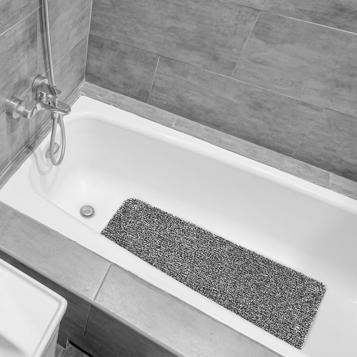 Non-Slip Loofah Bath Mat, Black & White Marled, 16" x 27.5"