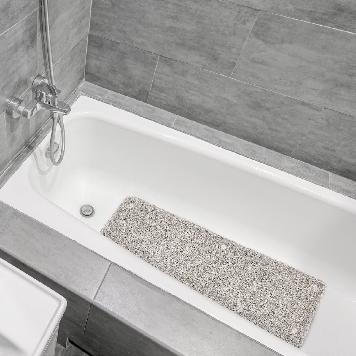 Non-Slip Loofah Bath Mat, Light Taupe Marled, 16" x 27.5"