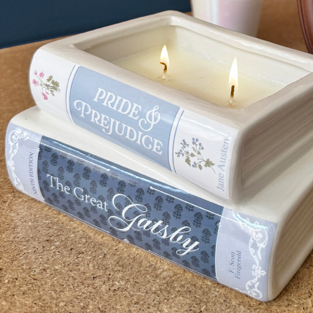 2-Piece Ceramic Stacked Book Candle Set