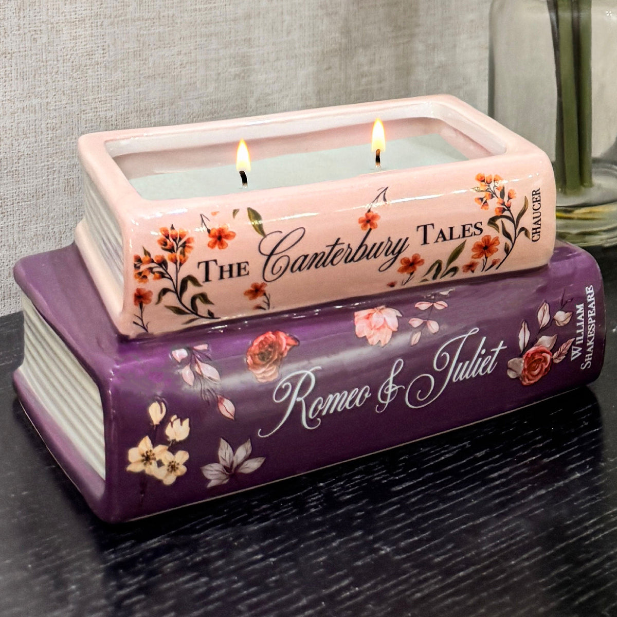 2-Piece Ceramic Stacked Book Candle Set