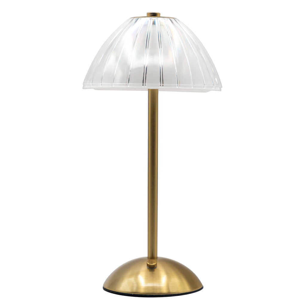 Clear Striped Acrylic Rechargeable Table Lamp, Gold, 12.2"