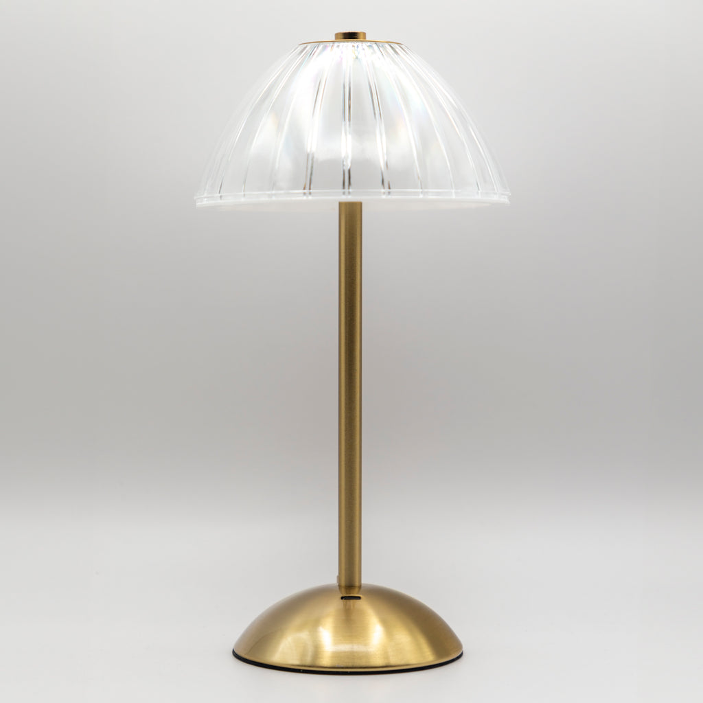 Clear Striped Acrylic Rechargeable Table Lamp, Gold, 12.2"