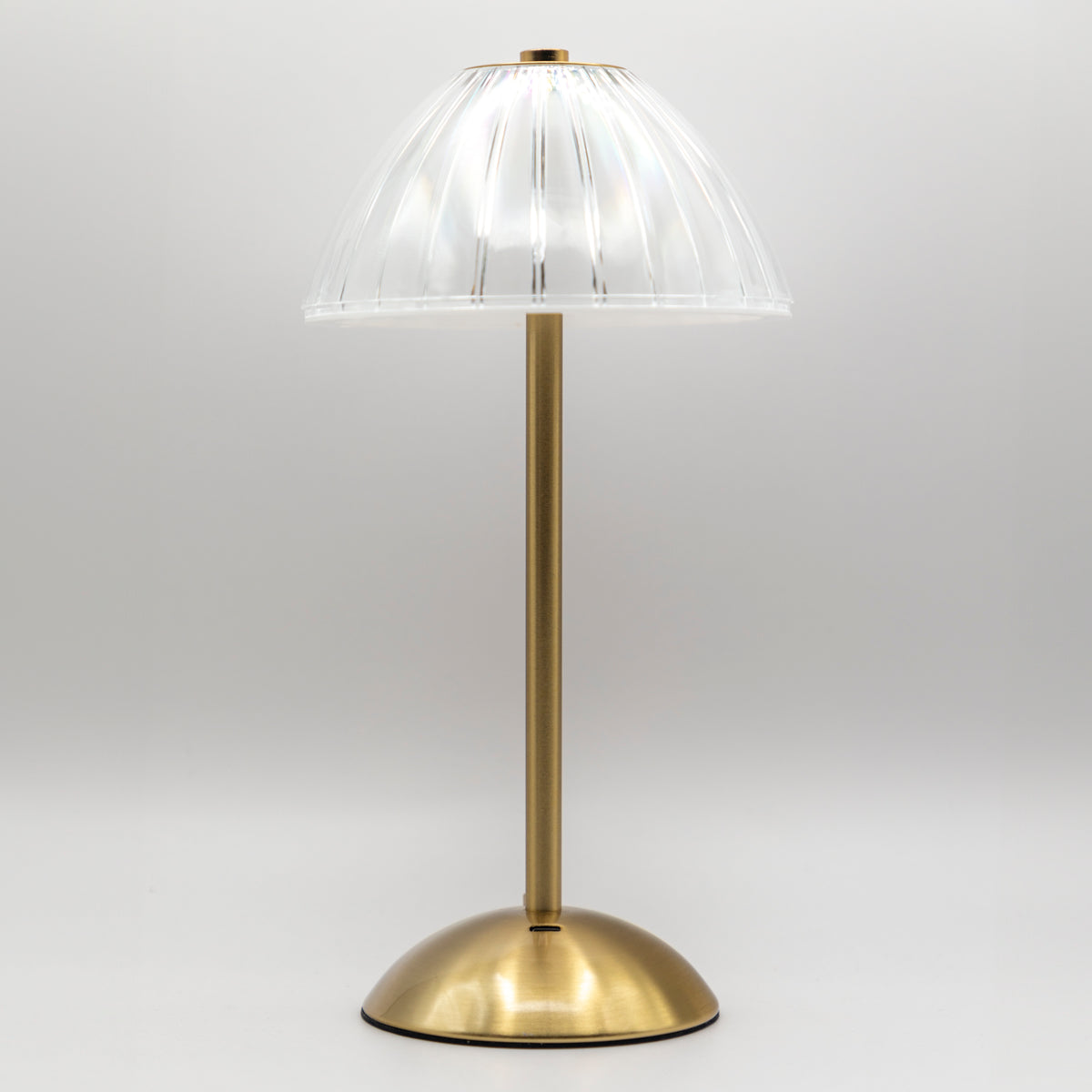 Clear Striped Acrylic Rechargeable Table Lamp, Gold, 12.2"