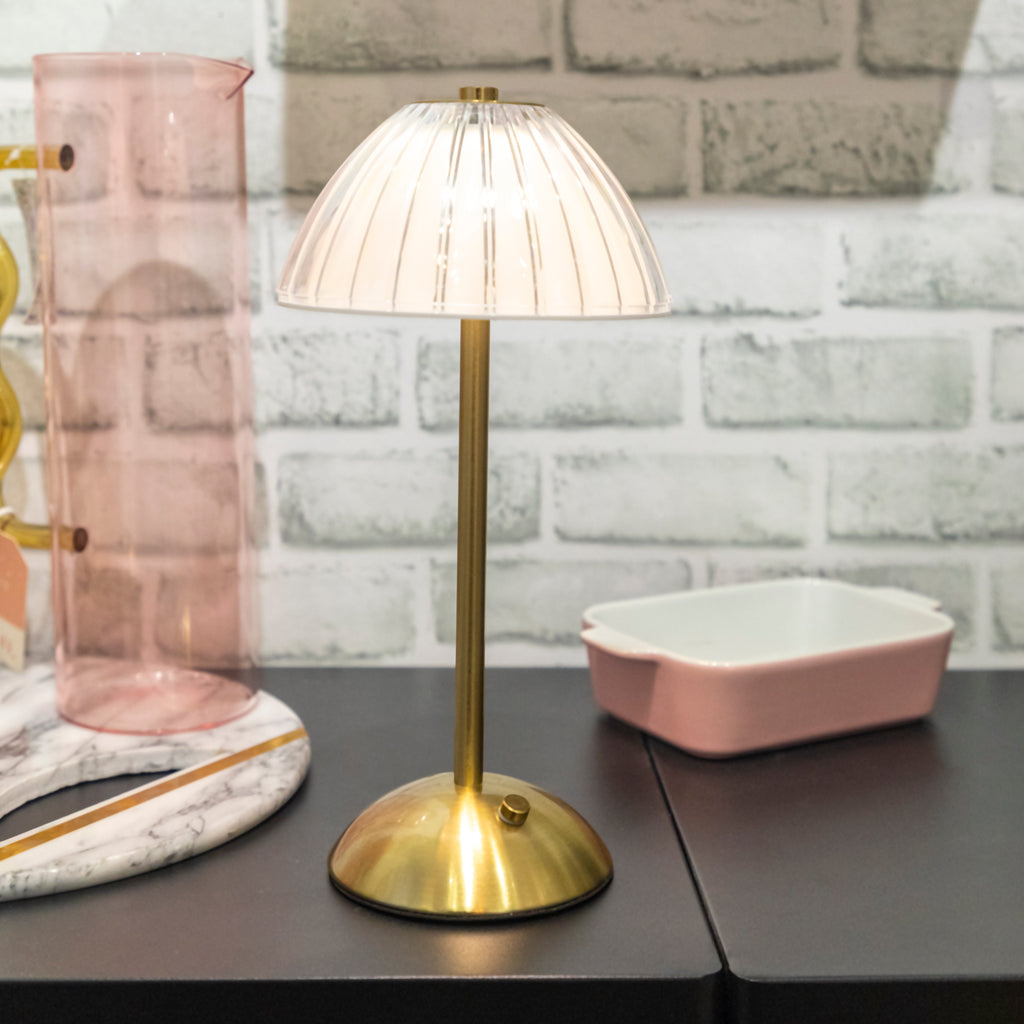 Clear Striped Acrylic Rechargeable Table Lamp, Gold, 12.2"