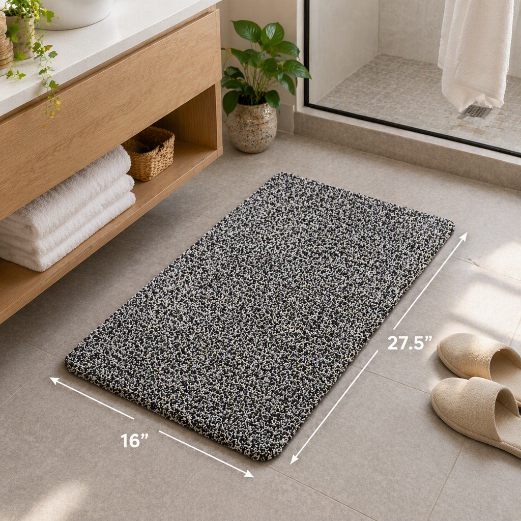 Non-Slip Loofah Bath Mat, Black & White Marled, 16" x 27.5"