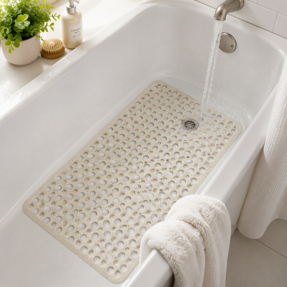Eco-Friendly Quick-Drain Bath Mat, Light Tan, 16.9" x 29.5"
