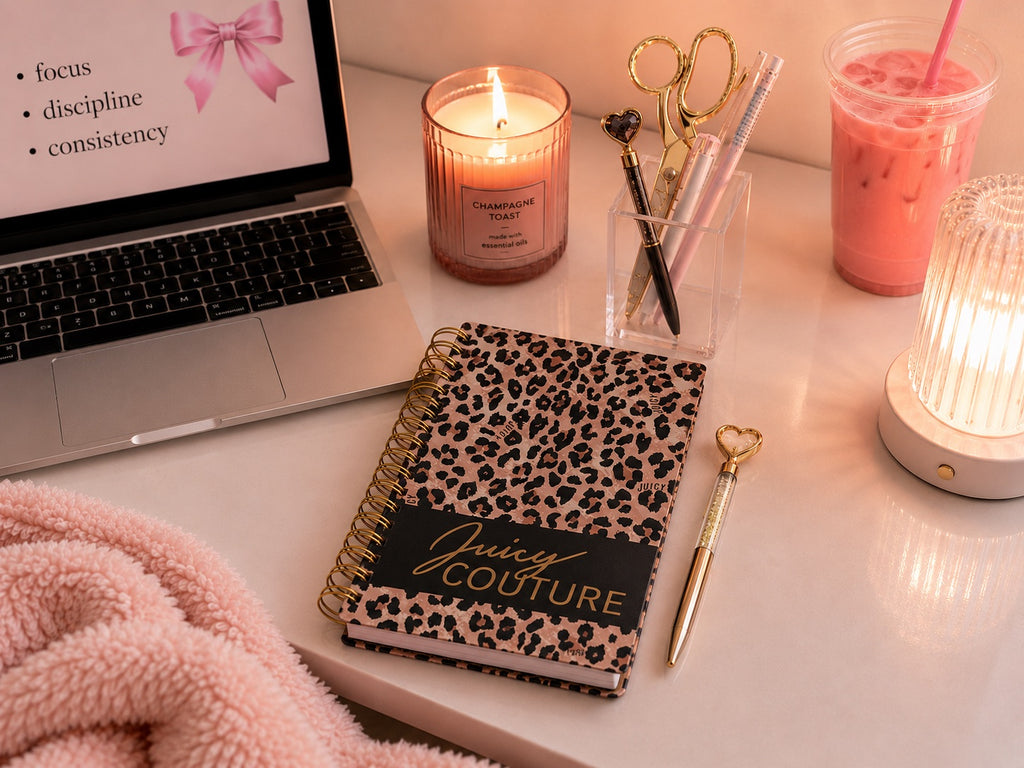 Juicy Couture Cheetah Print Spiral Notebook with Gold Foil, 2 Heart Pens, Lined Pages, Fashion Journal, 5.8 x 8.3 in