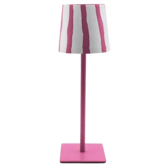 Pink & White Striped Rechargeable Table Lamp, 11"